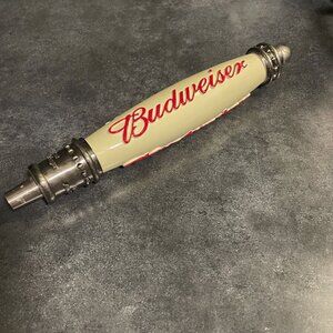 BUDWEISER LAGER TRADITIONAL BEER TAP HANDLE WHITE & RED Vintage Style 12”
